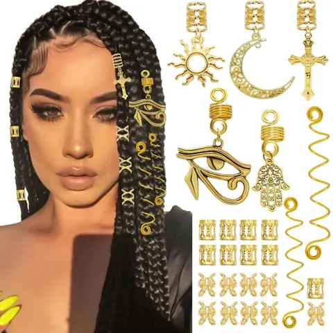 37pcs Hair Jewelry Set, Braided Locs Clip & Spiral Geometric Decorations, Braided Hairstyles, Durable Metal Hair Accessory for Both Genders Geometric Patterns, Variety of Styles for All Seasons Unique Looks