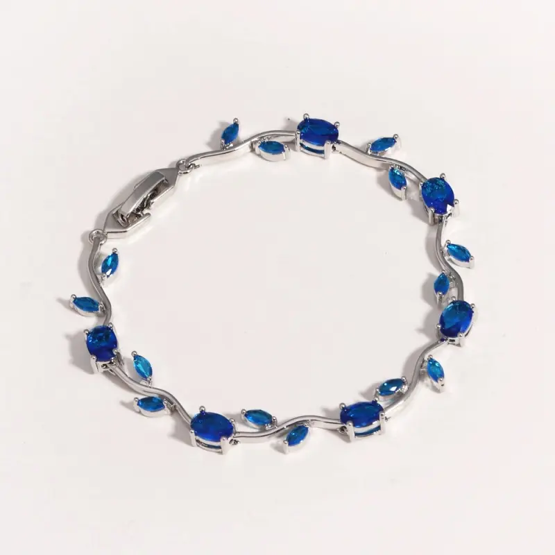 Elegant Cubic Zirconia Crystal Flower Vine Bracelet for Women Colorful Oval Gemstone Dainty Anklet Sweet Bridal Party Jewelry 7.48 Inch