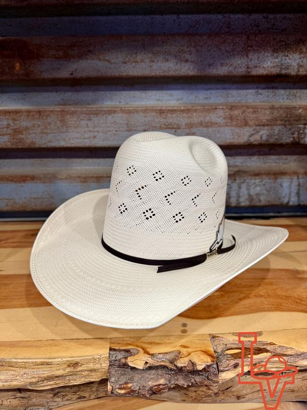 Los Vaqueros Straw Hat Tall Crown Boomerang White
