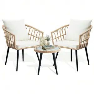 3-Piece Outdoor Rattan Furniture Set, All-Weather Vine-Edited Chat Chair Combination with Round Table, Patio Furniture Sets for Garden, Balcony, Outdoor Furniture Set