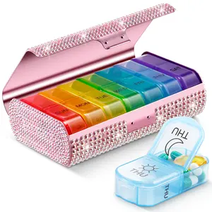 Zannaki Bling Metal XL Weekly Pill Organizer 2 Times a Day, Large Travel Daily Pill Box 7 Day, Portable Week Twice Pill Holder Container, AM PM Pill Case for Medicine Vitamin Medication Supplement