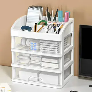 Multi-Layer Desktop Storage Box with Drawers, Transparent Makeup Organizer for Cosmetic, Office Supplies, Files, and Craft Storage