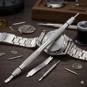 Professional Watch Repair Kit: 5/10-Piece Dual Head Spring Bar Tool Set with Anti-Slip Handles, Interchangeable Tips, Seiko Band Adjuster, Portable Case Opener & High Hardness Steel Bracelet Remover. DIY Maintenance Tools for Metal Watch Straps.