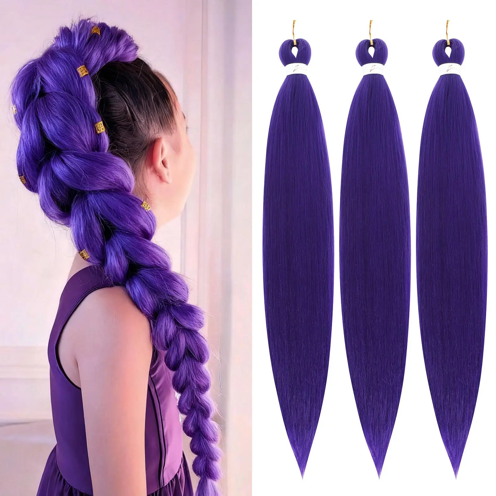 Purple Braiding Hair 26 Inch 3 Packs Braiding Hair Pre Stretched for Twist or Box Braids Long Synthetic Crochet Braids for Stage Party Christmas Halloween Costume Cosplay