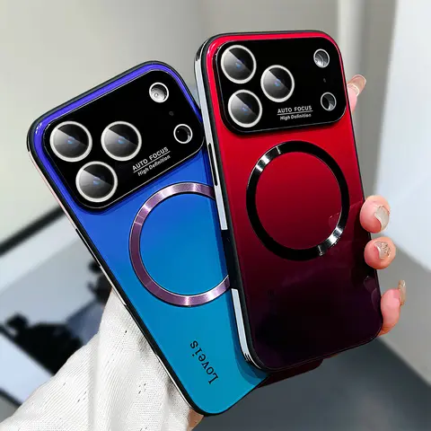 Magnetic Smartphone Case with Full Camera Lens Protector - MagSafe-Compatible, Scratch-Resistant Gradient Glass PC Back, Slim Fit, Wireless-Friendly Multi-Model Protection for iPhone 17 Pro Max,16,15,14,13,12 Cellphone Accessory