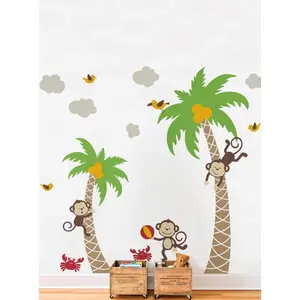3 Monkeys with Palm Tree Wall Decal