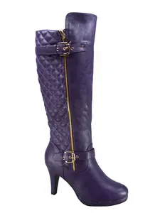 Toozon Women's Quilted Fashion Stylish Elegant Faux Leather Zip Platform High Heel Round Toe Boots Shoes