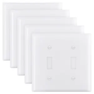 VEVOR Toggle Light Switch Wall Plates, 2 - Gang Switch Electrical Outlet Covers, Standard Size 4.61in Lx 4.53in H Unbreakable Polycarbonate Thermoplastic Faceplate for Receptacle OutletSwitch(5 Pack, White)