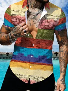 Men's Colorful Textured Stripe Short Sleeve Shirt