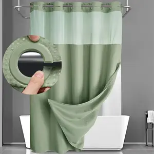 Grey Waterproof Shower Curtain, Double Layer Shower Curtain Set, Weave Shower Curtain for Bathroom