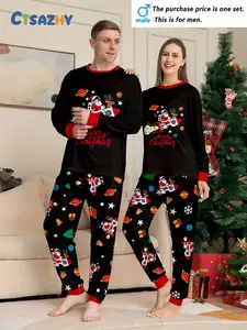 Santa Claus, reindeer, trees and printed long-sleeved pajamas, comfortable Christmas winter casual wear, holiday clothing/Fun designs/stretchable fabric Pajamas Lounge Set