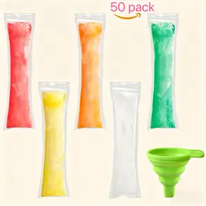 50 disposable ice pop molds for homemade popsicles, food-grade and BPA-free, equipped with a funnel and a sealing zipper, suitable for making healthy snacks, yogurt bars, juice, and fruit smoothies