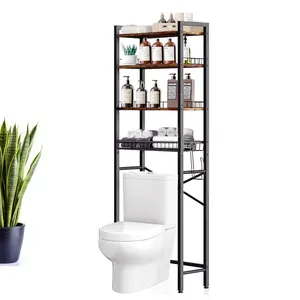 Outtybrave Over The Toilet Storage Cabinet, 4-Tier Metal Bathroom Organizer & Above Toilet Shelf | Freestanding Behind Toilet Rack for Toilet Paper, Towels, Toiletries | Space-Saving for Small Bathroom, Apartment, Dorm
