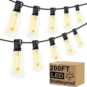 LED Outdoor String Lights 200Ft Shatterproof Waterproof ST38 Vintage Edison Bulbs Patio Lights Energy Saving Hanging Outdoor for Christmas Porch Deck Garden Backyard Wedding Party