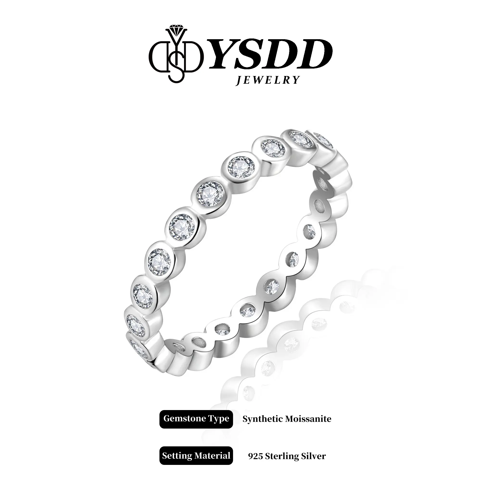 【6.27 Livestream-5】2.5mm Bezel Setting Eternity Band vvs Synthetic Moissanite Rings in 925 Sterling Silver