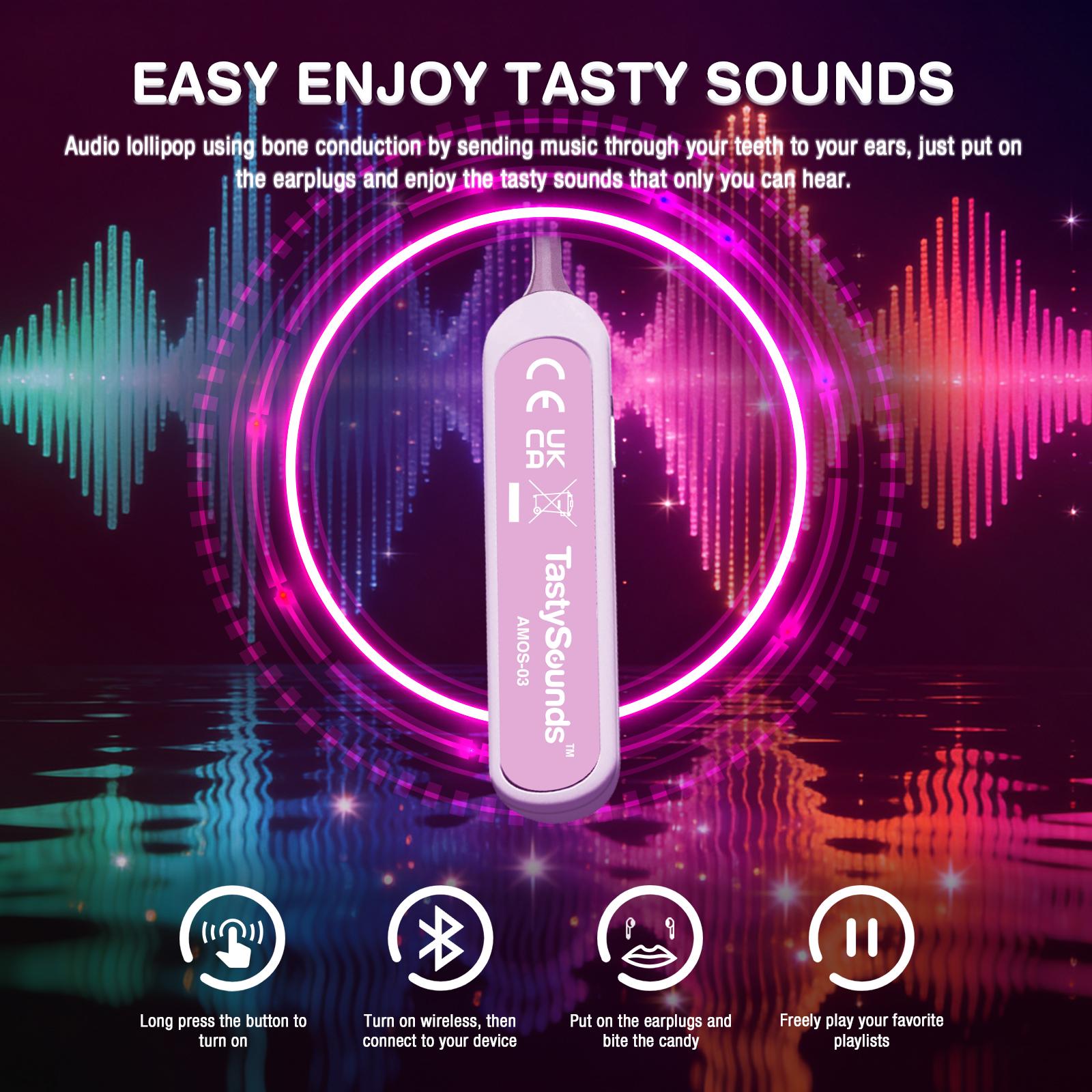 AMOS TastySounds Wireless Audio Lollipop Gift Set, Listen to Music Through Candy, MultiFlavor Novelty Candy Combo with Rechargeable Audio Device for Gifts