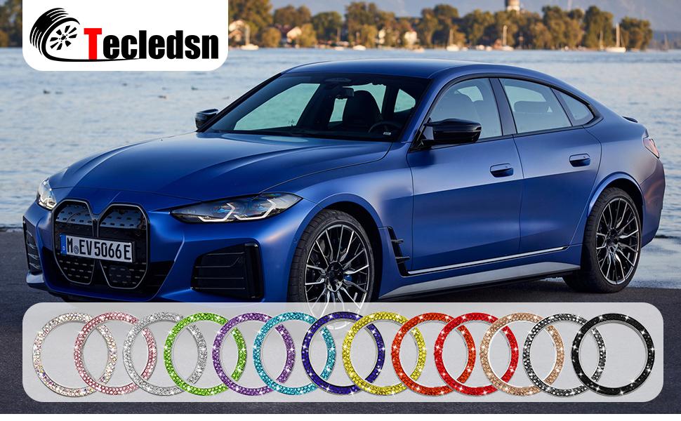 Car Bling Crystal Rhinestone Engine Start Decoration Ring, Sparkling Push Start Button Sticker, Key Ignition & Knob Ring Decoration, Bling Car Interior Accessories for Women (Black)