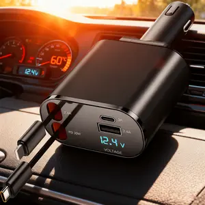 4-in-1 Retractable Car Charger  Fast Charge for iPhone 16–12, iPad, Samsung | Type-C & Lightning | Black Friday!