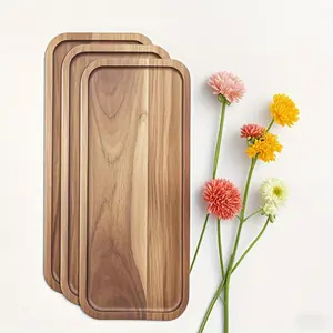1/3 Set Acacia Wood Tray Set, Rectangle Food Plate, Cheese Plate, Appetizer Plate, Snack Plate, Kitchen Dish, Dessert and Cake Tray