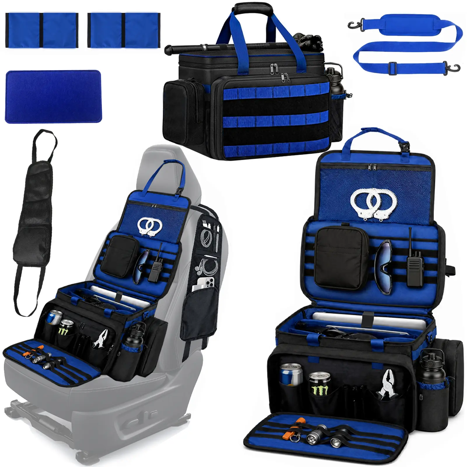 Patrol Bag Law Enforcement Police Gear Bag Car Seat Organizer Tactical Officer Duty Bags Police Car Accessories for Passenger Seat, Removable Shoulder Strap (Black Seat Organizer Premium)