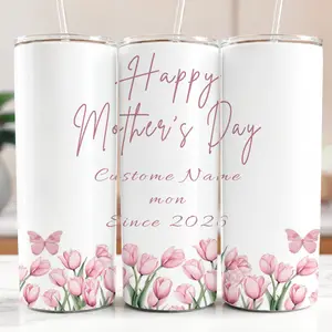 Mother’s Day Tumbler, Custom Mom Name Cup, Personalized Floral Tumbler, 20oz 40oz Skinny Tumbler, Gift for Mom Since 2026, Custom Year