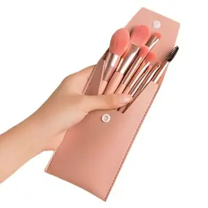 Mini Professional Makeup Brush Set with Case - 8 Pieces Synthetic Bristles | Includes Powder Brush,Concealer Brush, Blush Brush, Eye Detail Brush, Eyebrow Brush