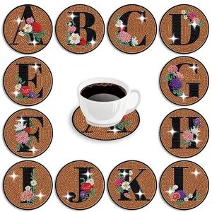 12 Piece 5D Diamond Painting Coaster Set with Stand, DIY Sparkling Rhinestones, Perfect Gift for Beginners, Creative Craft Kit, Wooden Coasters