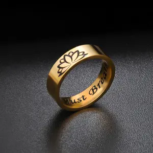 Cazador Lotus Yoga Just Breath Rings for Women Men Stainless Steel Jewelry Meditation Finger Rings Valentine Gift 2026 Wholesale