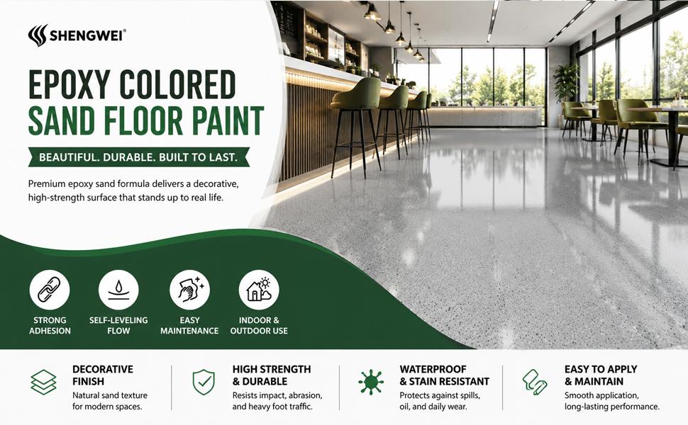 Epoxy Colored Sand Floor Coating Kit, Decorative Stone Finish Floor Paint for Concrete & Tile, Waterproof Seamless Floor Coating, Wear-Resistant DIY Garage Floor Paint, Non-Slip Indoor & Outdoor Flooring for Garage,, Basement, Workshop & Home Renovation