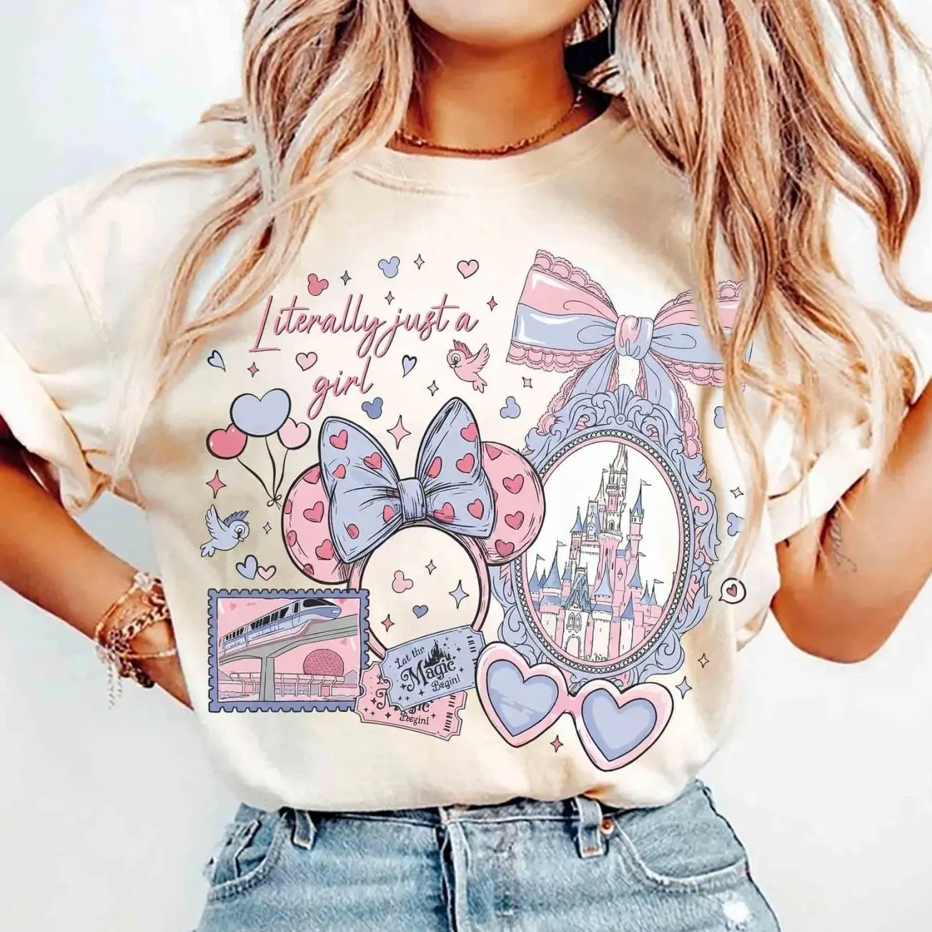 Coquette Bow Literally Just A Girl Shirt, Magical Castle Girl Trip Tee, Ears Park Trip Shirt, WDW Monorail #Epcottt Tour Vacation J1ZHQ