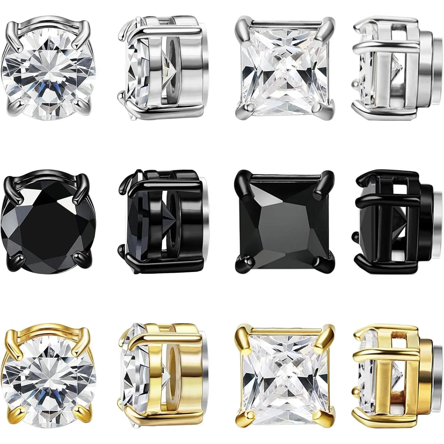 6 Pairs Stainless Steel Magnetic Stud Earrings for Men Magnetic Earrings Men Clip on Earrings Non Piercing Earrings Unisex CZ Magnetic Earrings Diamond Earrings for Women Men