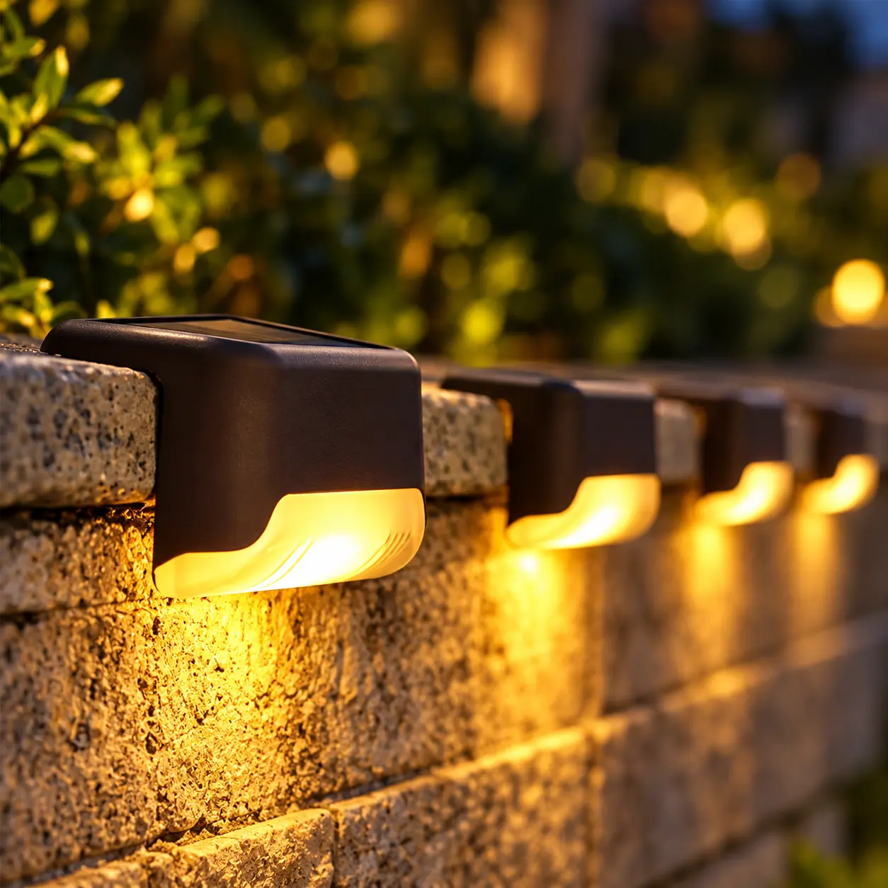 4Pcs Solar Stair Lights Outdoor, Solar Powered Step Lights with Warm White Glow, Waterproof Auto On/Off Deck Lights for Garden, Patio, Fence, Walkway, Black/Brown
