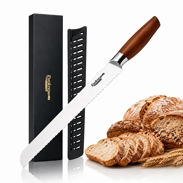 Eyeknow 9.5" Single-Sided Serrated Bread Knife – Cuts Through Sourdough, Bagels & Cakes Like Butter! No Crushing, Minimal Crumbs, Perfect Gift for Home Bakers & Food Lovers