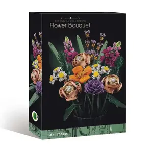 Romantic Technical and Creative Orchid & Rose Bouquet Building Blocks - Perfect for DIY Home Decoration and Ideal Girl Birthday