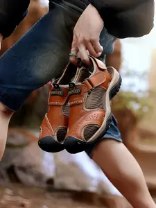 Handmade Stitched Side Zip Casual Leather Shoes, Men's Anti-Slip Driving Shoes, Lightweight Fashion Breathable Slip-On Loafers, Comfortable Commuter Shoes