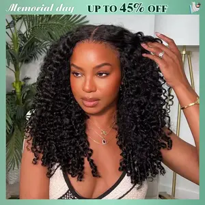 Mamushow 3 in 1 Half Wig Burmese Curly 100% Human Virgin Hair Seamless Flip Over Beginner Friendly Glueless Wear & Go Drawstring Clip in Wig Black Color 14-26 Inch 200% Density #Summervibes