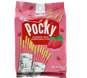 Glico Pocky, Strawberry Cream Covered Biscuit Sticks (9 Individual Bags), 3.81 oz