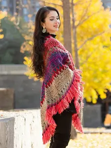 1pc Herringbone Tassel Shawl, Boho Style Shawl, Shawl Cape, Fashion Versatile Travel Poncho, Warm Scarf Wrap