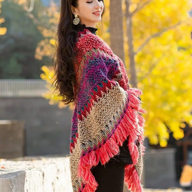 1pc Herringbone Tassel Shawl, Warm Chic Shawl, Boho Style Shawl, Shawl Cape, Fashion Versatile Travel Poncho, Warm Scarf Wrap