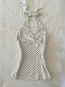 Stylish and Comfortable Polka Dot Sexy Fashion Halter Backless Vest for Women, Womenswear for Vacation, Travel and Daily Wear, Halter Neck Top