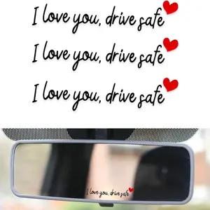 3pcs I Love You Drive Safe Mirror Stickers, Cute Car Drive Safe Rear View Mirror Decals with Hearts Car Driving Stickers Automotive Accessories Car Decorative Sticker for Women Driver