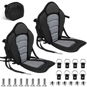 1 Pack Kayak Seats with Back Support Adjustable Sit Top Padded Boat Seat with Detachable Storage Bag and 8 Fixed D Ring and Screws(Black Gray)