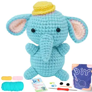 YAMAXIN 1pc Hat Elephant Crochet Set, Complete Set with Hook, Instructions Manual, Detailed Tutorial Video, Random Accessory Colors