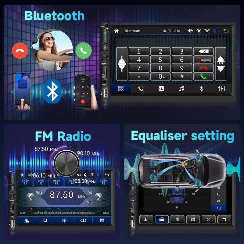 7 Inch Double Din Wireless Carplay Android Auto Bluetooth Car Radio, HD Touch Screen Car Stereo with Mirror Link, Backup Camera, FM Car Audio, EQ, AUX/USB/SD Card Input, Steering Wheel Control