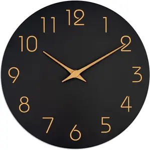 Wall Clock, Battery Operated Silent Non-Ticking - Simple Minimalist Style Rose Gold Numbers Clock Decorative for Living Room,Kitchen,Home,Office,Bathroom(10" Black)