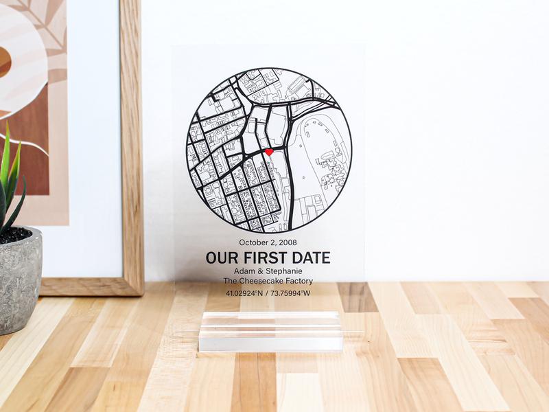 First Date Map Acrylic Plaque, Love Map Acrylic Sign, Where We Met, Anniversary Gift, gift for her, valentines day gifts for him and her Box Decor Decoration Glass Wood Wooden Print Name Only