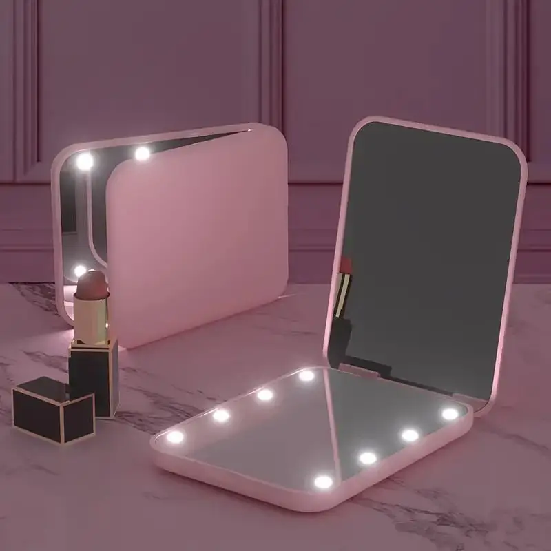 Portable LED Light Makeup Mirror, 1 Box 1X/3X Magnification LED Makeup Mirror, Pocket Mirror for Women & Girls, Travel Makeup Mirror