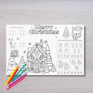 Christmas Coloring Placemats Pack – 50 Disposable Kids Activity Placemats (11x17, 10 Designs, 5 Each) – Holiday Dinner Table Games & Crafts
