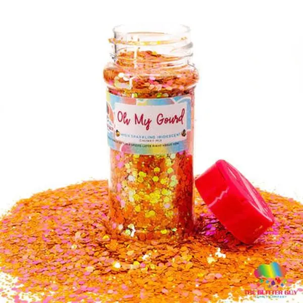 The Glitter Guy Oh My Gourd Chunky Glitter Mix - Shimmer, Color-Shifting Green & Gold Hexagonal Cuts, Non-Toxic Polyester Base, Easy to Use for Crafters, Cosmetic Use & DIY Crafts, 100mL Shaker