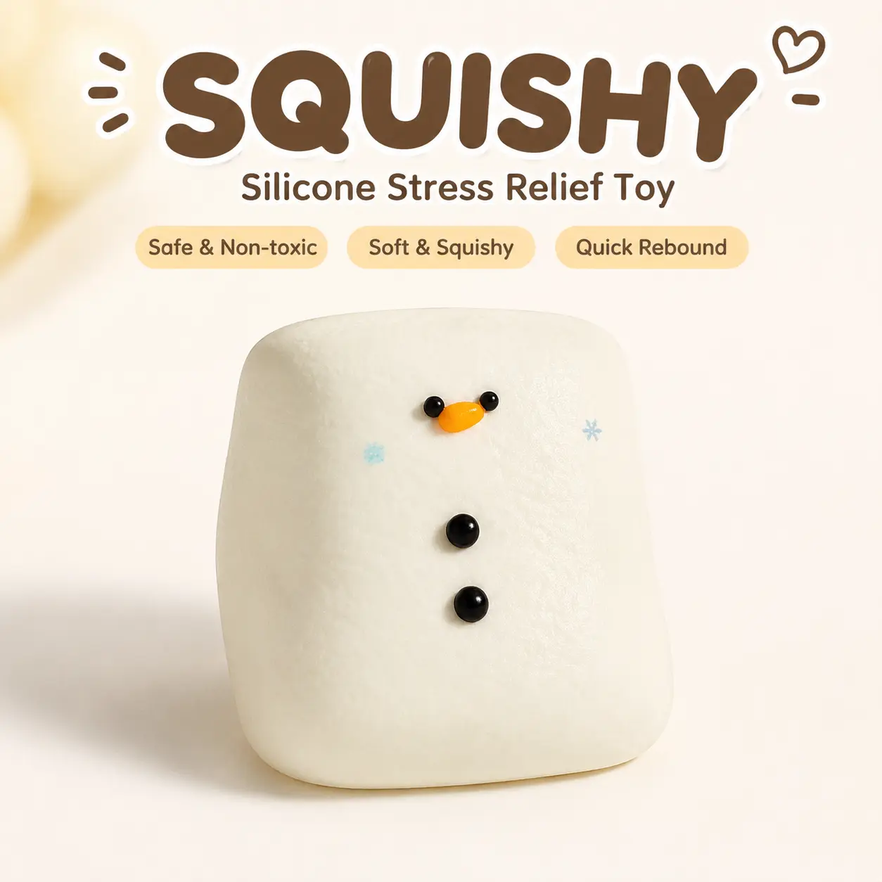 Snowman Marshmallow Squishy Toy, Safe Non-Toxic Slow Rising Stress Relief Squeeze Fidget Toy, Cute Winter Christmas Decompression Toy for Anxiety